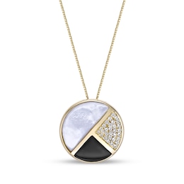 Half-Moon Mother-of-Pearl, Onyx and White Lab-Created Sapphire Pendant in Sterling Silver with 18K Gold Plate
