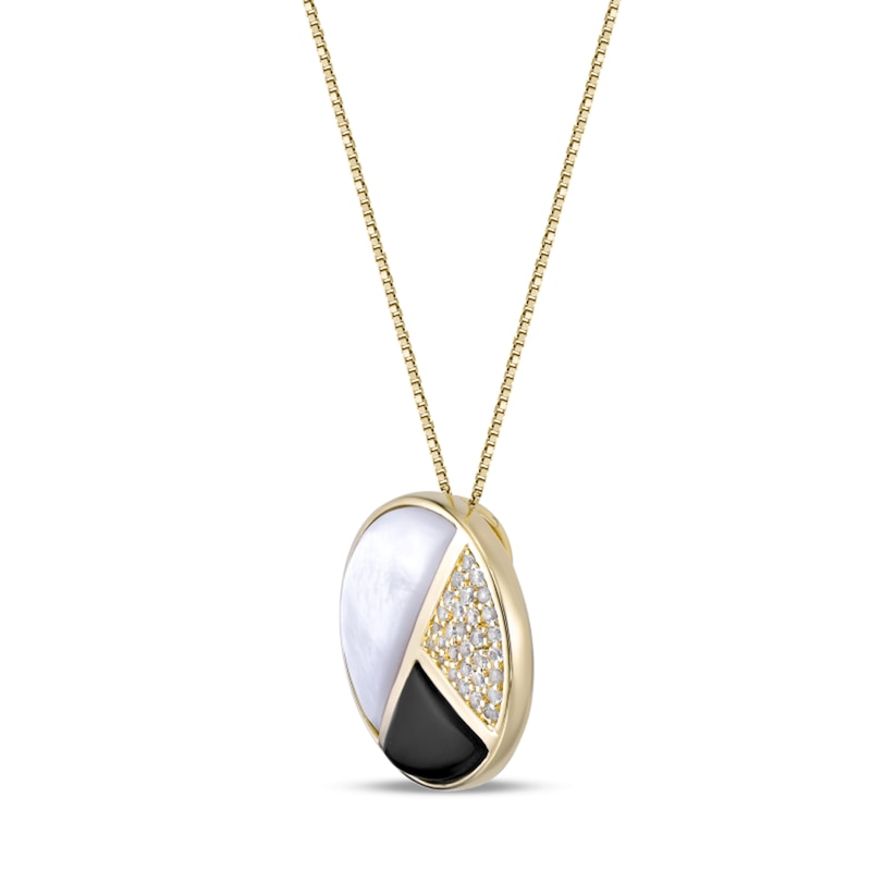 Main Image 2 of Half-Moon Mother-of-Pearl, Onyx and White Lab-Created Sapphire Pendant in Sterling Silver with 18K Gold Plate