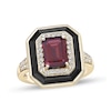 Thumbnail Image 1 of Emerald-Cut Garnet, Onyx and White Lab-Created Sapphire Double Frame Ring in Sterling Silver with 18K Gold Plate