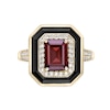 Thumbnail Image 2 of Emerald-Cut Garnet, Onyx and White Lab-Created Sapphire Double Frame Ring in Sterling Silver with 18K Gold Plate