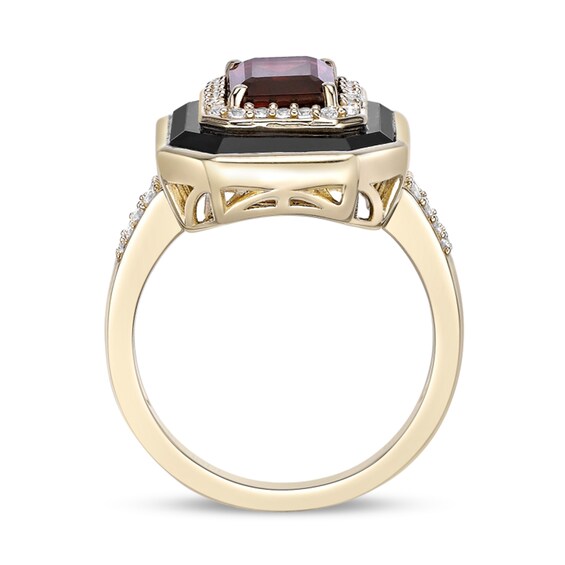 Emerald-Cut Garnet, Onyx and White Lab-Created Sapphire Double Frame Ring in Sterling Silver with 18K Gold Plate