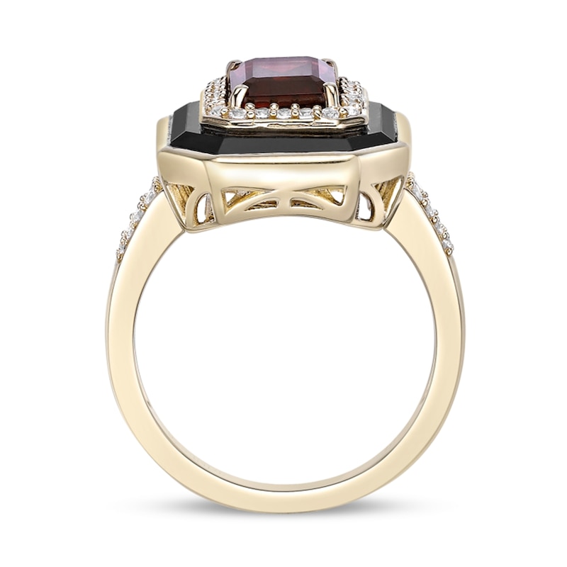 Main Image 4 of Emerald-Cut Garnet, Onyx and White Lab-Created Sapphire Double Frame Ring in Sterling Silver with 18K Gold Plate