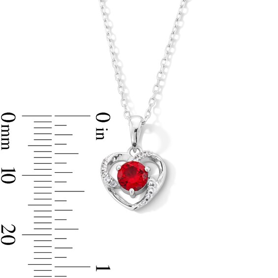 Lab-Created Ruby and White Lab-Created Sapphire Heart Pendant and Stud Earrings Set in Sterling Silver