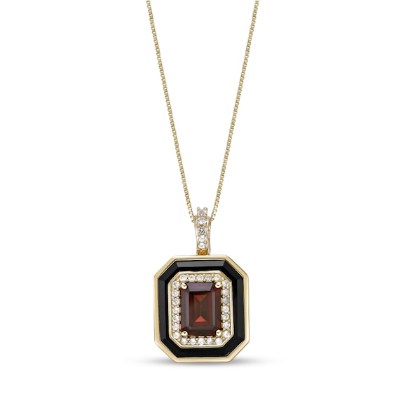 Emerald-Cut Garnet, Onyx and White Lab-Created Sapphire Double Frame Pendant in Sterling Silver with 18K Gold Plate