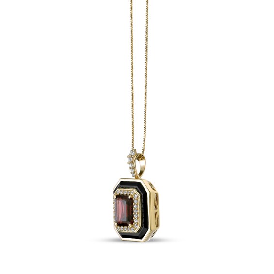 Emerald-Cut Garnet, Onyx and White Lab-Created Sapphire Double Frame Pendant in Sterling Silver with 18K Gold Plate