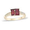 Thumbnail Image 1 of Princess and Baguette-Cut Garnet with White Lab-Created Sapphire Ring in Sterling Silver with 18K Gold Plate