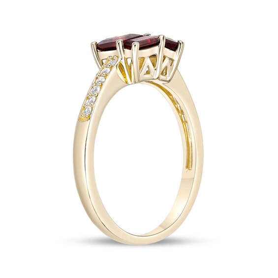 Princess and Baguette-Cut Garnet with White Lab-Created Sapphire Ring in Sterling Silver with 18K Gold Plate