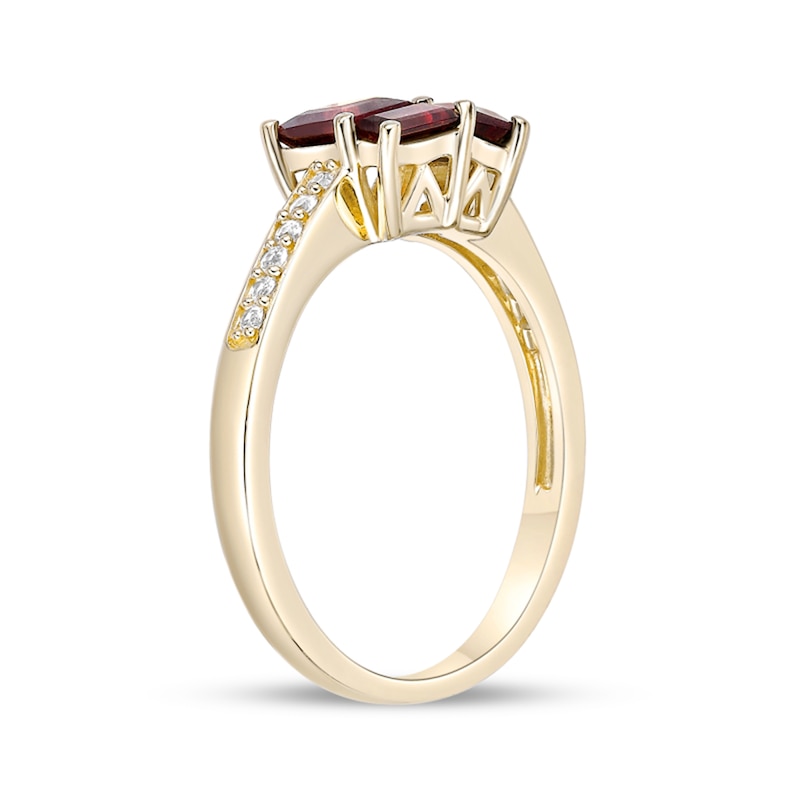 Main Image 3 of Princess and Baguette-Cut Garnet with White Lab-Created Sapphire Ring in Sterling Silver with 18K Gold Plate