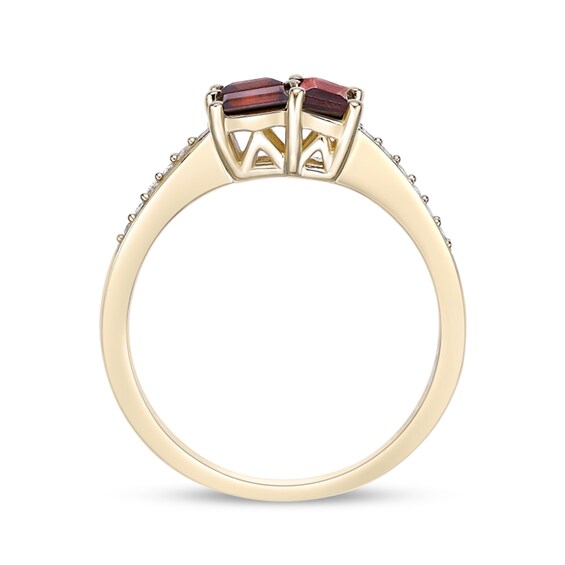 Princess and Baguette-Cut Garnet with White Lab-Created Sapphire Ring in Sterling Silver with 18K Gold Plate