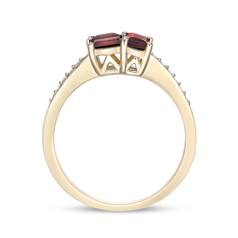 Main Image 4 of Princess and Baguette-Cut Garnet with White Lab-Created Sapphire Ring in Sterling Silver with 18K Gold Plate