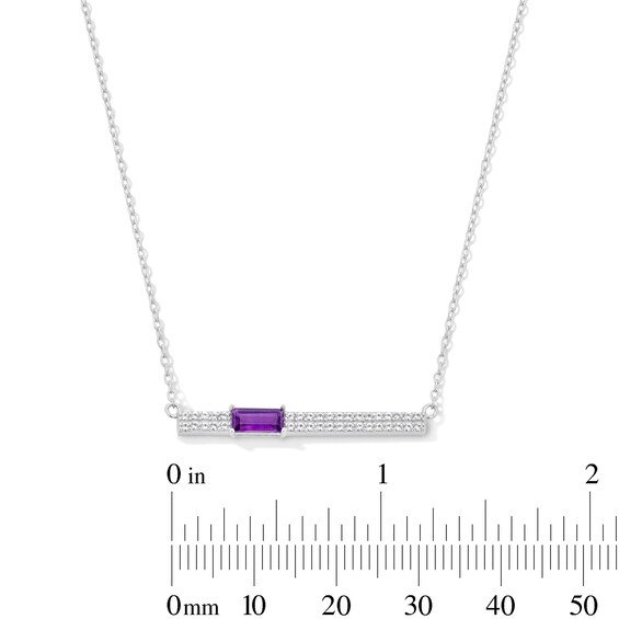 Baguette-Cut Amethyst and White Lab-Created Sapphire Bar Necklace and Stackable Ring Set in Sterling Silver