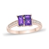 Thumbnail Image 1 of Princess and Baguette-Cut Amethyst with White Lab-Created Sapphire Ring in Sterling Silver with 18K Rose Gold Plate