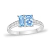 Thumbnail Image 1 of Princess and Baguette-Cut Swiss Blue Topaz with White Lab-Created Sapphire Ring in Sterling Silver