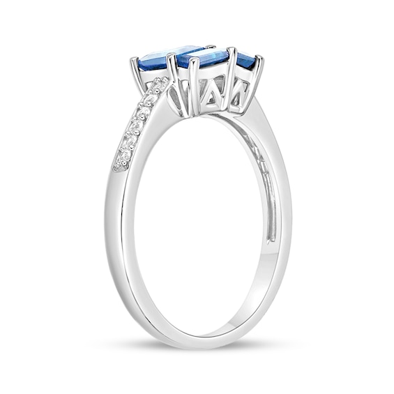 Princess and Baguette-Cut Swiss Blue Topaz with White Lab-Created Sapphire Ring Sterling Silver