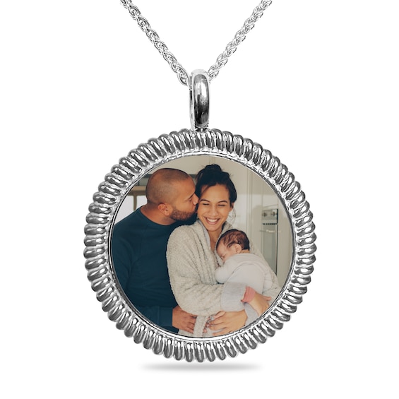 Engravable Photo Rope-Textured Frame Pendant in Sterling Silver (1 Image and 4 Lines) - 22â