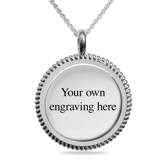 Engravable Photo Rope-Textured Frame Pendant in Sterling Silver (1 Image and 4 Lines) - 22â