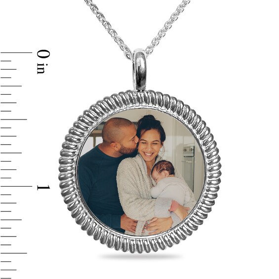 Engravable Photo Rope-Textured Frame Pendant in Sterling Silver (1 Image and 4 Lines) - 22â