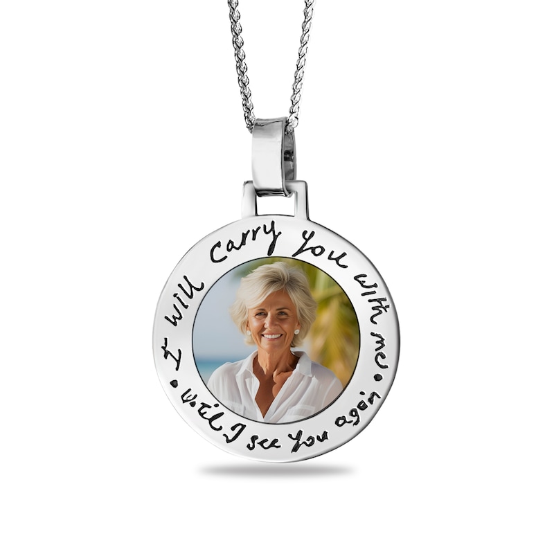 Main Image 1 of Engravable Photo "Until I See You Again" Pendant in Sterling Silver (1 Image and 4 Lines) - 22”