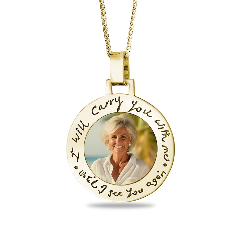 Main Image 1 of Engravable Photo "Until I See You Again" Pendant in 10K White or Yellow Gold (1 Image and 4 Lines) - 22”