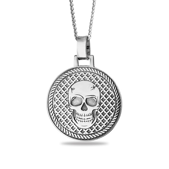 Engravable Skull Textured Pendant in Sterling Silver (4 Lines) - 22â
