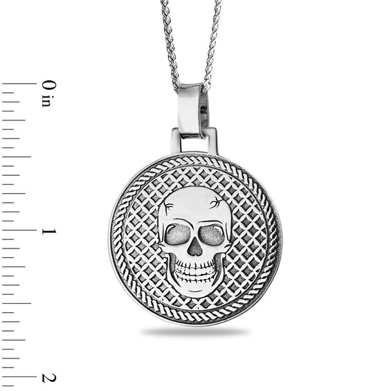 Engravable Skull Textured Pendant in Sterling Silver (4 Lines) - 22â