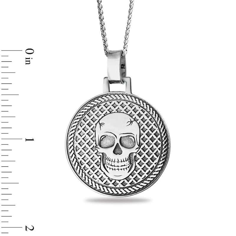 Main Image 3 of Engravable Skull Textured Pendant in Sterling Silver (4 Lines) - 22”