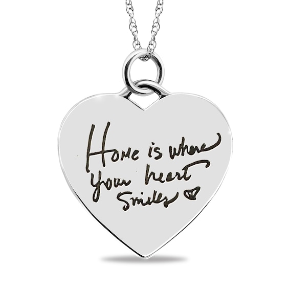 Engravable âHome is Where Your Heart Smilesâ Heart Pendant in Sterling Silver (3 Lines)