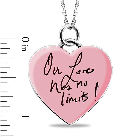 Engravable Pink Enamel “Our Love Has No Limits!” Heart Pendant in Sterling Silver (3 Lines)