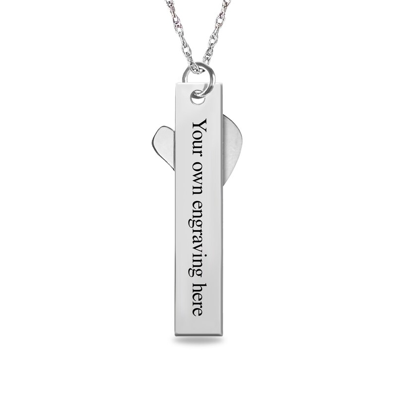 Main Image 2 of Engravable Bar Pendant with Santa Hat Charm in Sterling Silver (2 Lines)