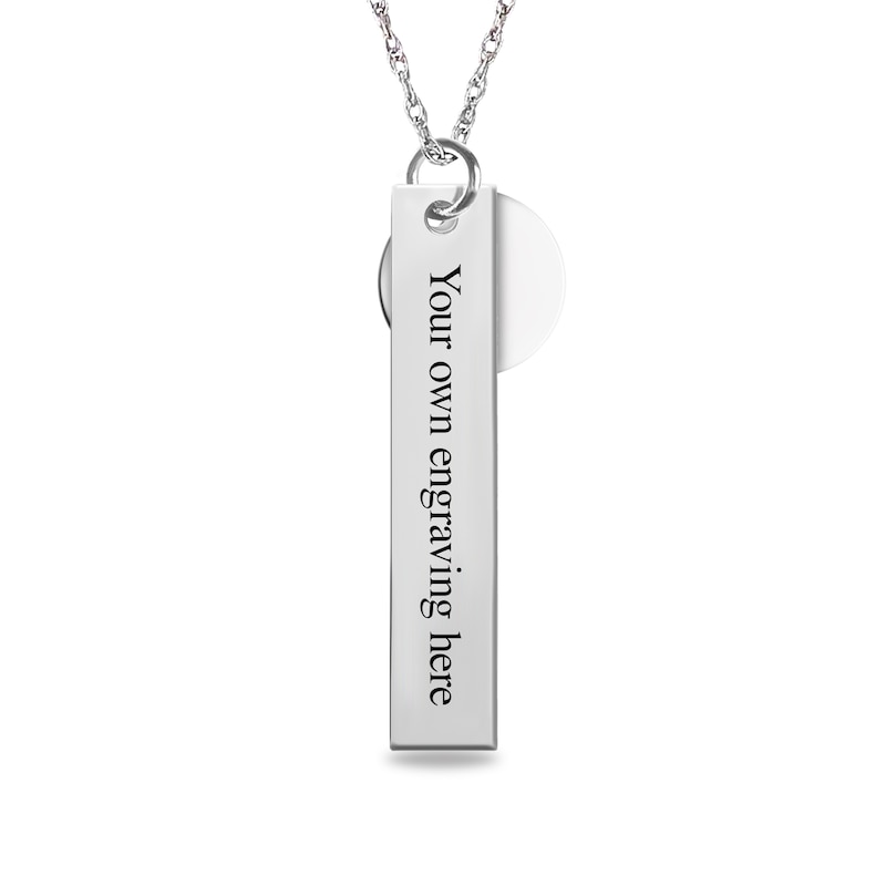 Main Image 2 of Engravable Bar Pendant with Mistletoe Charm in Sterling Silver (2 Lines)