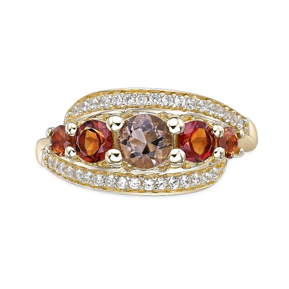 Smoky Quartz, Citrine and White Lab-Created Sapphire Graduated Bypass Ring in Sterling Silver with 18K Gold Plate