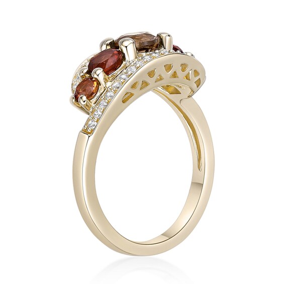 Smoky Quartz, Citrine and White Lab-Created Sapphire Graduated Bypass Ring in Sterling Silver with 18K Gold Plate