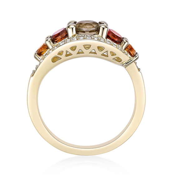 Smoky Quartz, Citrine and White Lab-Created Sapphire Graduated Bypass Ring in Sterling Silver with 18K Gold Plate