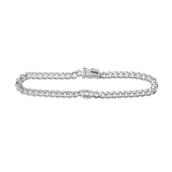 5.5mm White Lab-Created Sapphire Solitaire Flat Curb Chain Bracelet in Sterling Silver - 7.25"