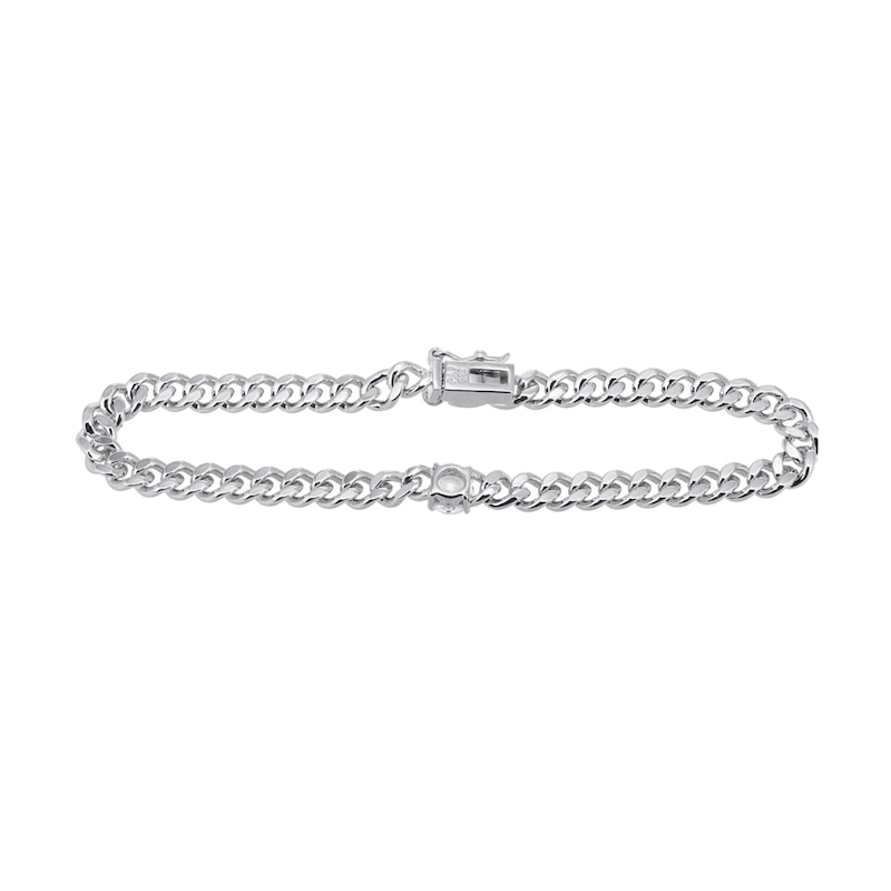 Main Image 2 of 5.5mm White Lab-Created Sapphire Solitaire Flat Curb Chain Bracelet in Sterling Silver - 7.25"