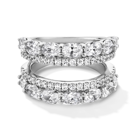 3 CT. T.w. Oval and Round Certified Lab-Grown Diamond Double Row Solitaire Enhancer in 14K White Gold (F/Vs2)