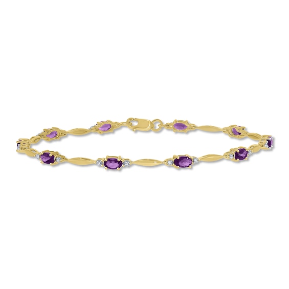 Oval Amethyst and Diamond Accent Marquise Link Bracelet in 10K Gold - 7.25"