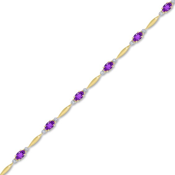Oval Amethyst and Diamond Accent Marquise Link Bracelet in 10K Gold - 7.25"