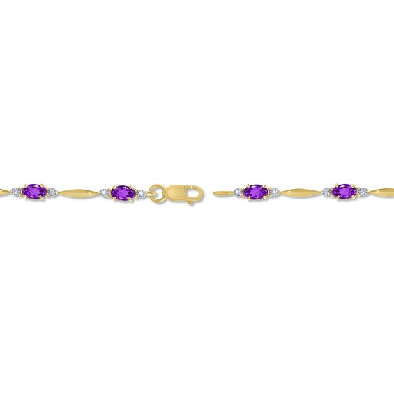 Oval Amethyst and Diamond Accent Marquise Link Bracelet in 10K Gold - 7.25"