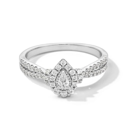 1/2 CT. T.W. Pear-Shaped Diamond Frame Collar Split Shank Engagement Ring in 10K White Gold