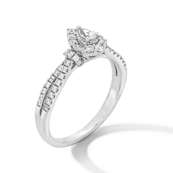 1/2 CT. T.w. Pear-Shaped Diamond Frame Collar Split Shank Engagement Ring in 10K White Gold