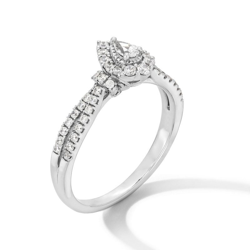 Main Image 3 of 1/2 CT. T.W. Pear-Shaped Diamond Frame Collar Split Shank Engagement Ring in 10K White Gold