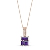 Thumbnail Image 1 of Princess and Baguette-Cut Amethyst with White Lab-Created Sapphire Drop Pendant in Sterling Silver with Rose Gold Plate