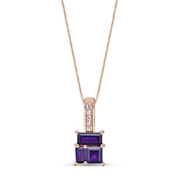Princess and Baguette-Cut Amethyst with White Lab-Created Sapphire Drop Pendant in Sterling Silver with Rose Gold Plate