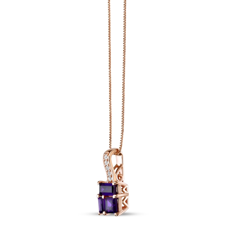 Main Image 2 of Princess and Baguette-Cut Amethyst with White Lab-Created Sapphire Drop Pendant in Sterling Silver with Rose Gold Plate