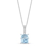 Thumbnail Image 1 of Princess and Baguette-Cut Swiss Blue Topaz with White Lab-Created Sapphire Drop Pendant in Sterling Silver