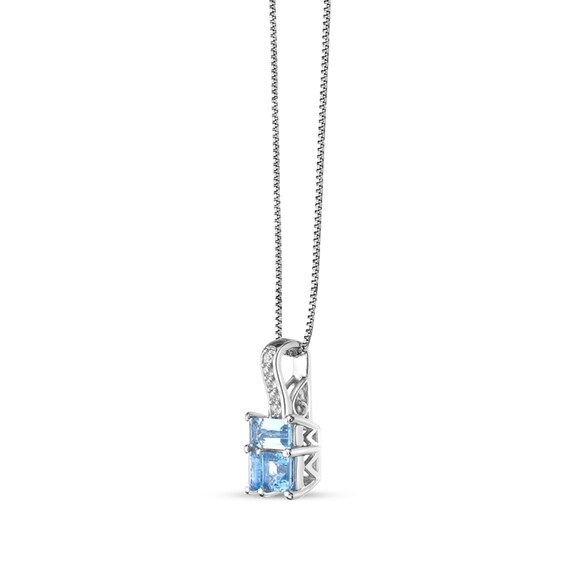Princess and Baguette-Cut Swiss Blue Topaz with White Lab-Created Sapphire Drop Pendant in Sterling Silver