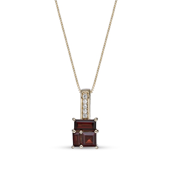 Princess and Baguette-Cut Garnet with White Lab-Created Sapphire Drop Pendant in Sterling Silver with 18K Gold Plate