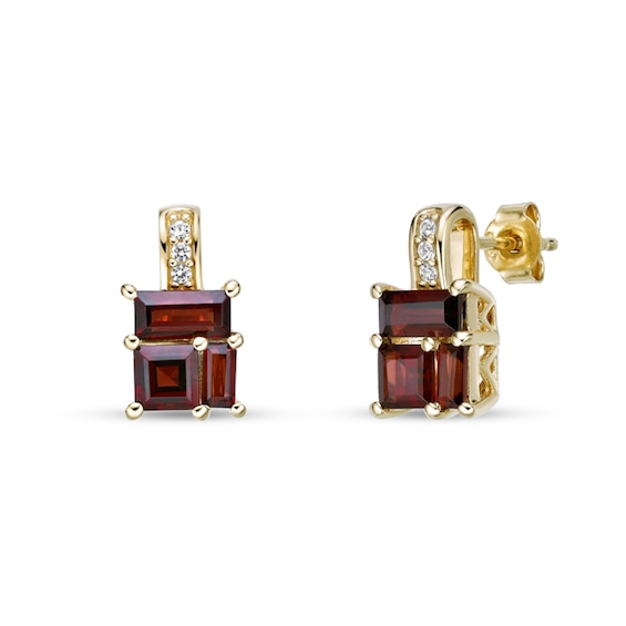 Princess and Baguette-Cut Garnet with White Lab-Created Sapphire Drop Earrings in Sterling Silver with 18K Gold Plate