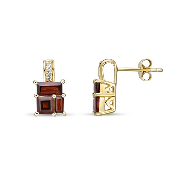 Princess and Baguette-Cut Garnet with White Lab-Created Sapphire Drop Earrings in Sterling Silver with 18K Gold Plate